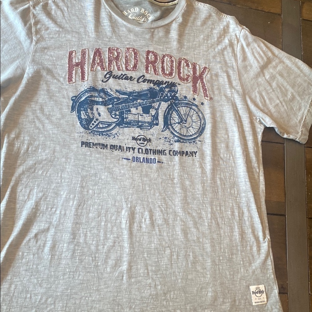 Hard Rock Cafe Men's Gray Graphic T-Shirt Orlando Florida guitar‎ motorcycle XXL